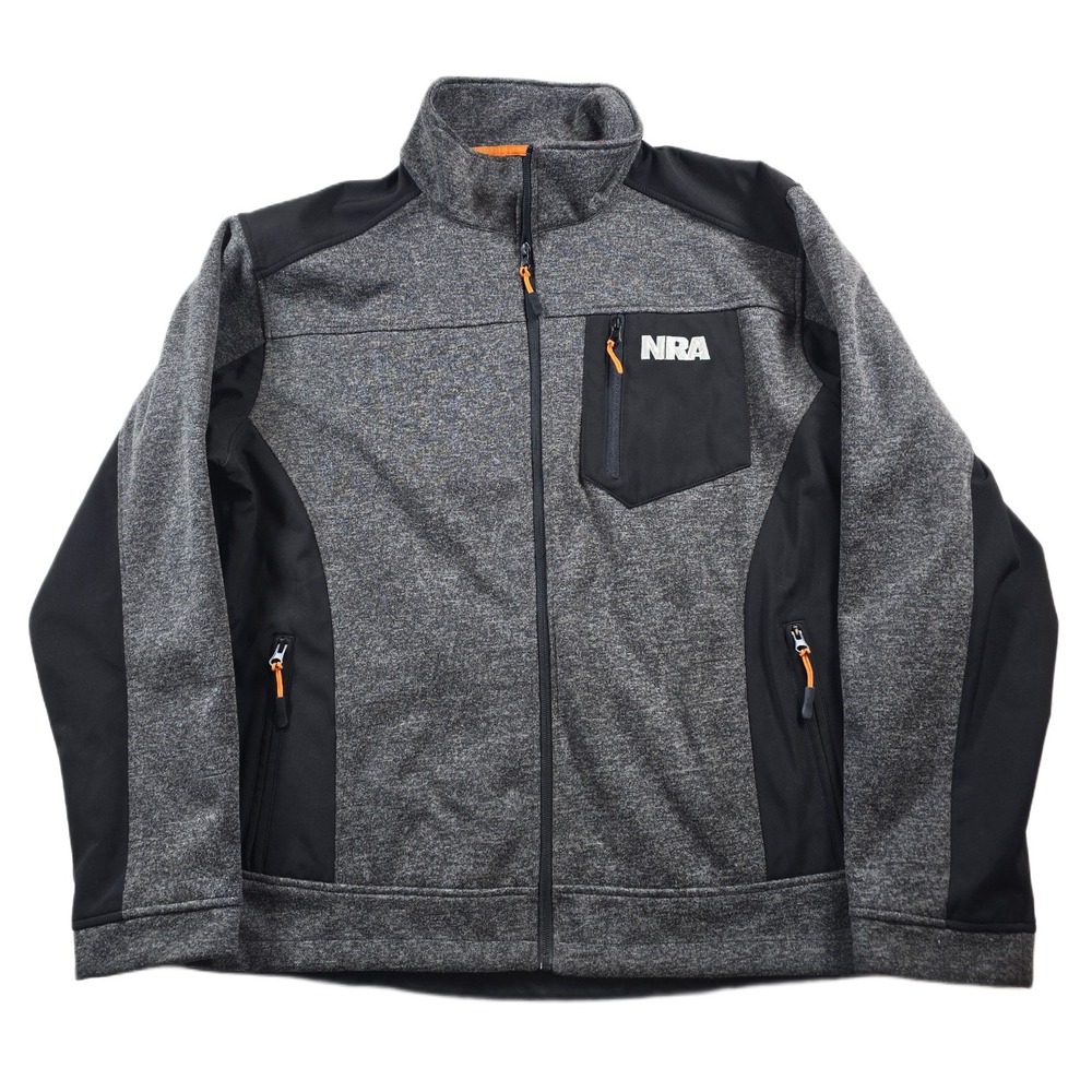 NRA Softshell Jacket Mens XL Gray Black Fleece Lined Full Zip Tactical Outdoor